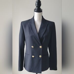 Massimo Dutti Women Sz 6 Double Breast Black With Gold Buttons Blazer Suit Jacke